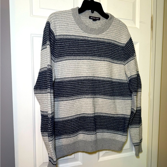 Michael Kors Men’s Navy Gray Striped Crew Neck Sweater Size XL Pullover Cotton - Picture 1 of 7